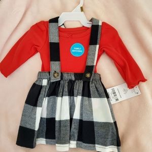 NWT Plaid Overal black newborn dress with red shirt.